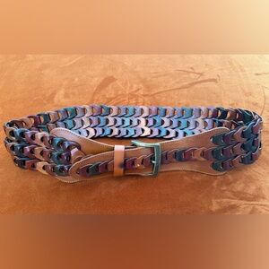 Vintage NWOT Italian Leather Chain Link Belt With Brass Buckle Brown Shades